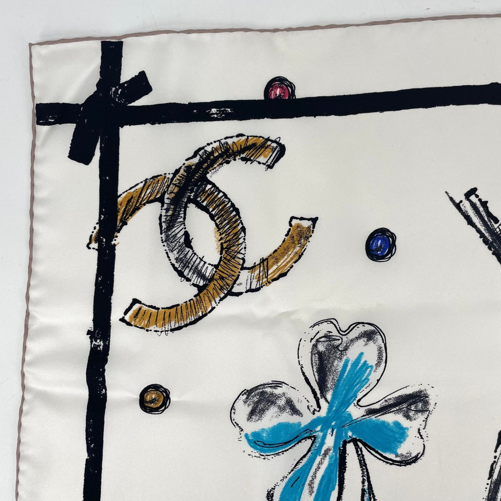 Chanel Icon Motif Scarf CC Logo Silk White — view 4