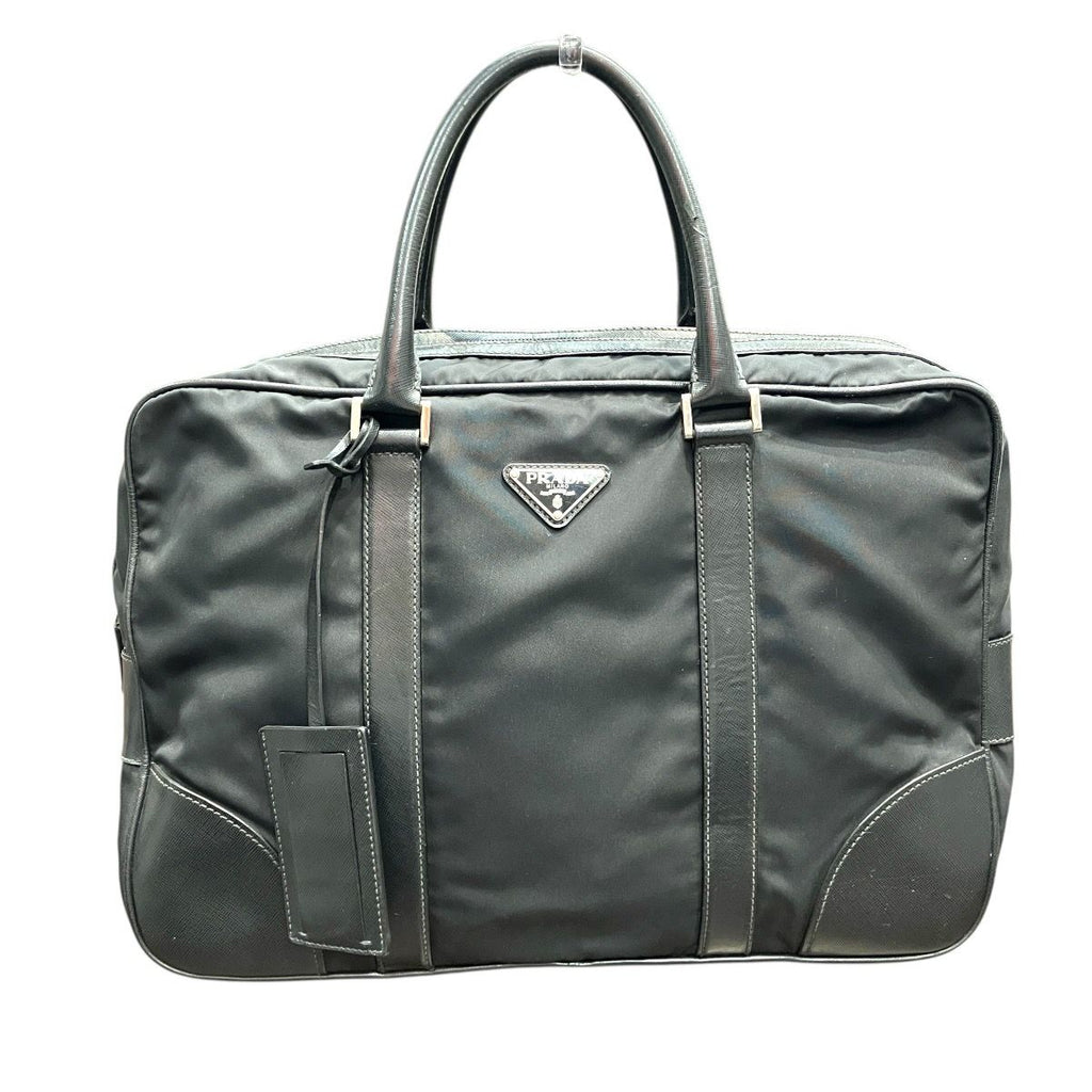 Prada Triangle Logo Briefcase Business Leather Nylon