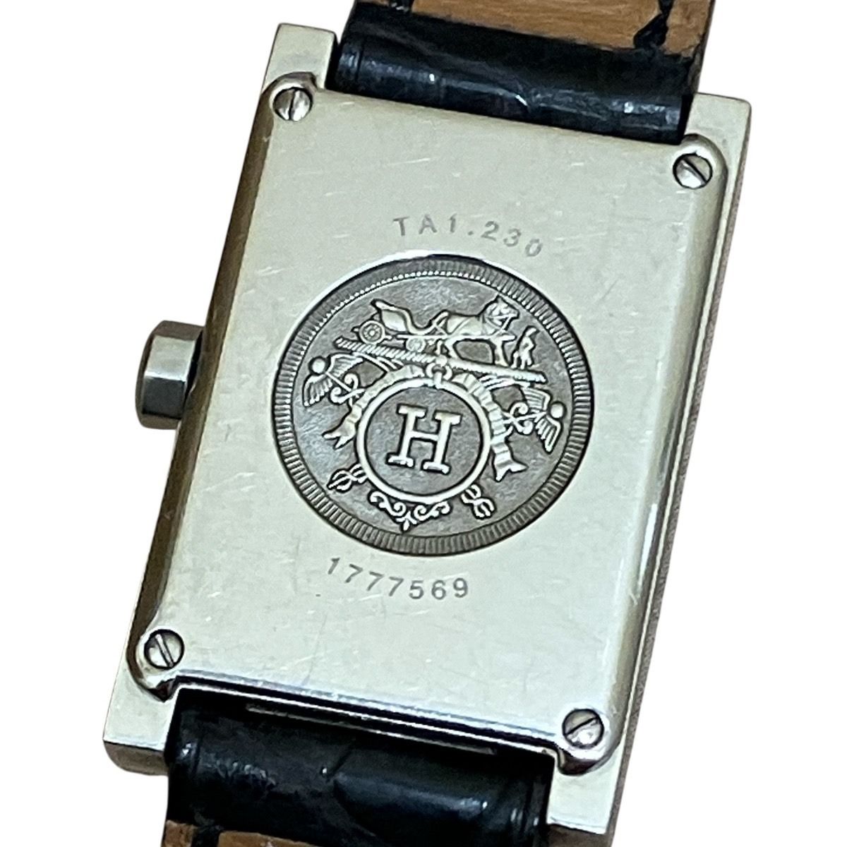 Hermes Dandem Diamond Set Bezel Watch SS Leather Quartz Black Dial — view 5