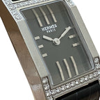 Hermes Dandem Diamond Set Bezel Watch SS Leather Quartz Black Dial — view 4