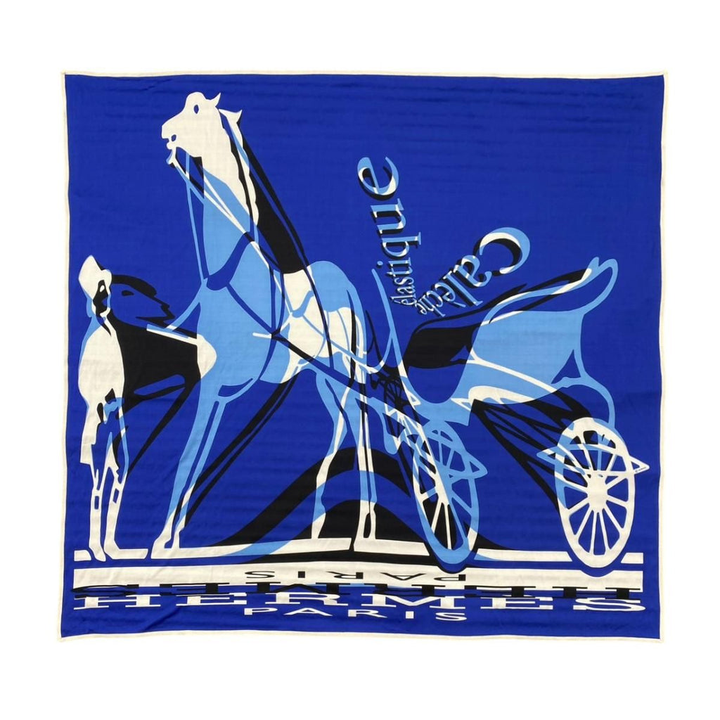 Hermes Silk Scarf Carre 90 Gavroche Elastic Blue Black White Caleche Elastique