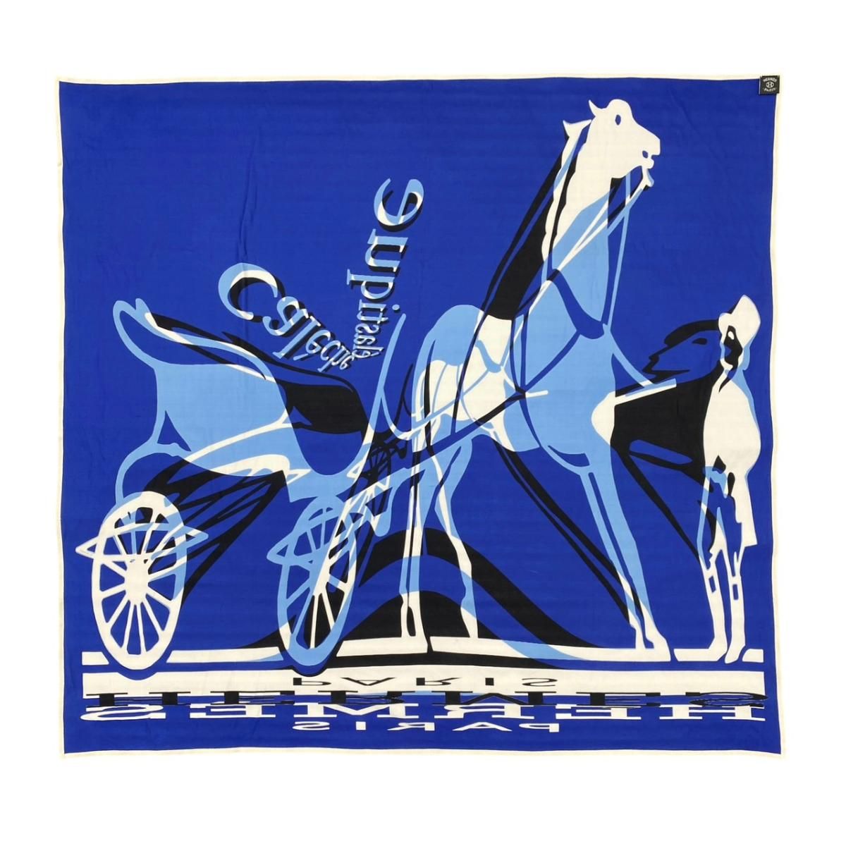 Hermes Silk Scarf Carre 90 Gavroche Elastic Blue Black White Caleche Elastique — view 2