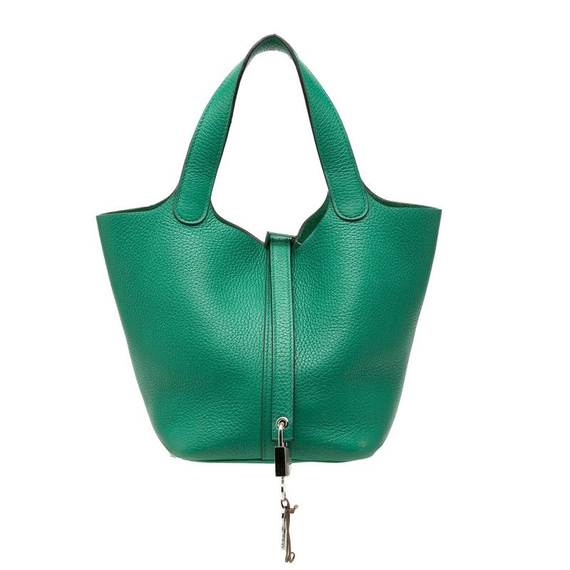 Hermes Picotin Lock PM Handbag Vert Vertigo Green Silver Taurillon Clemence