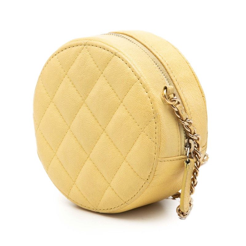 Chanel CC Logo Quilted Crossbody Chain Shoulder Bag Yellow Caviar Leather — view 2