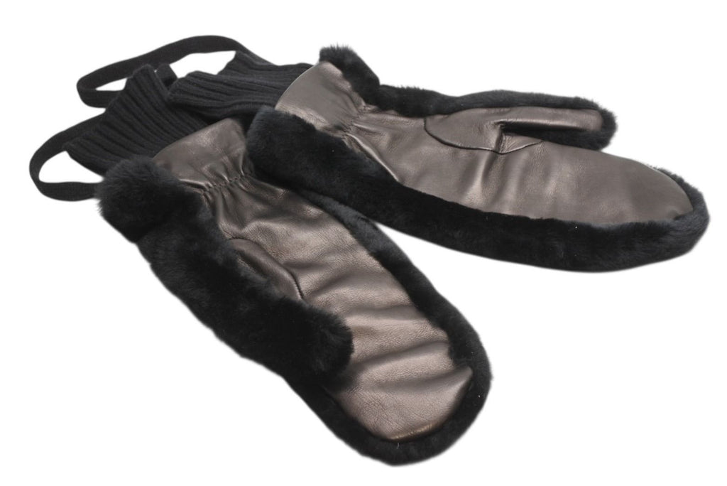 Chanel CC Logo Rabbit Mittens Gloves Black White Fur Lambskin — view 7