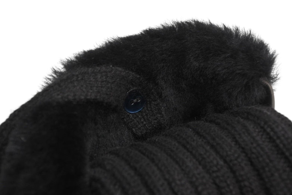Chanel CC Logo Rabbit Mittens Gloves Black White Fur Lambskin — view 8