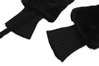 Chanel CC Logo Rabbit Mittens Gloves Black White Fur Lambskin — view 6