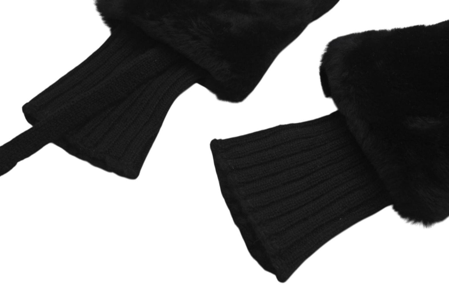 Chanel CC Logo Rabbit Mittens Gloves Black White Fur Lambskin — view 6