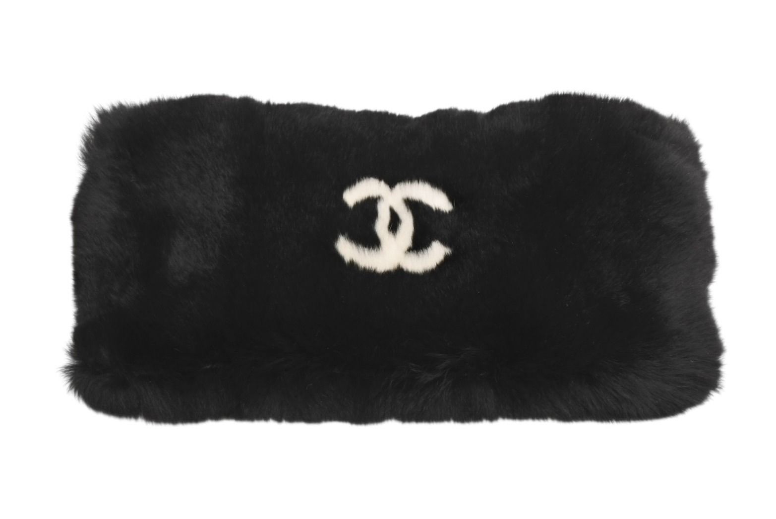 Chanel CC Logo Rabbit Arm Warmers Black White