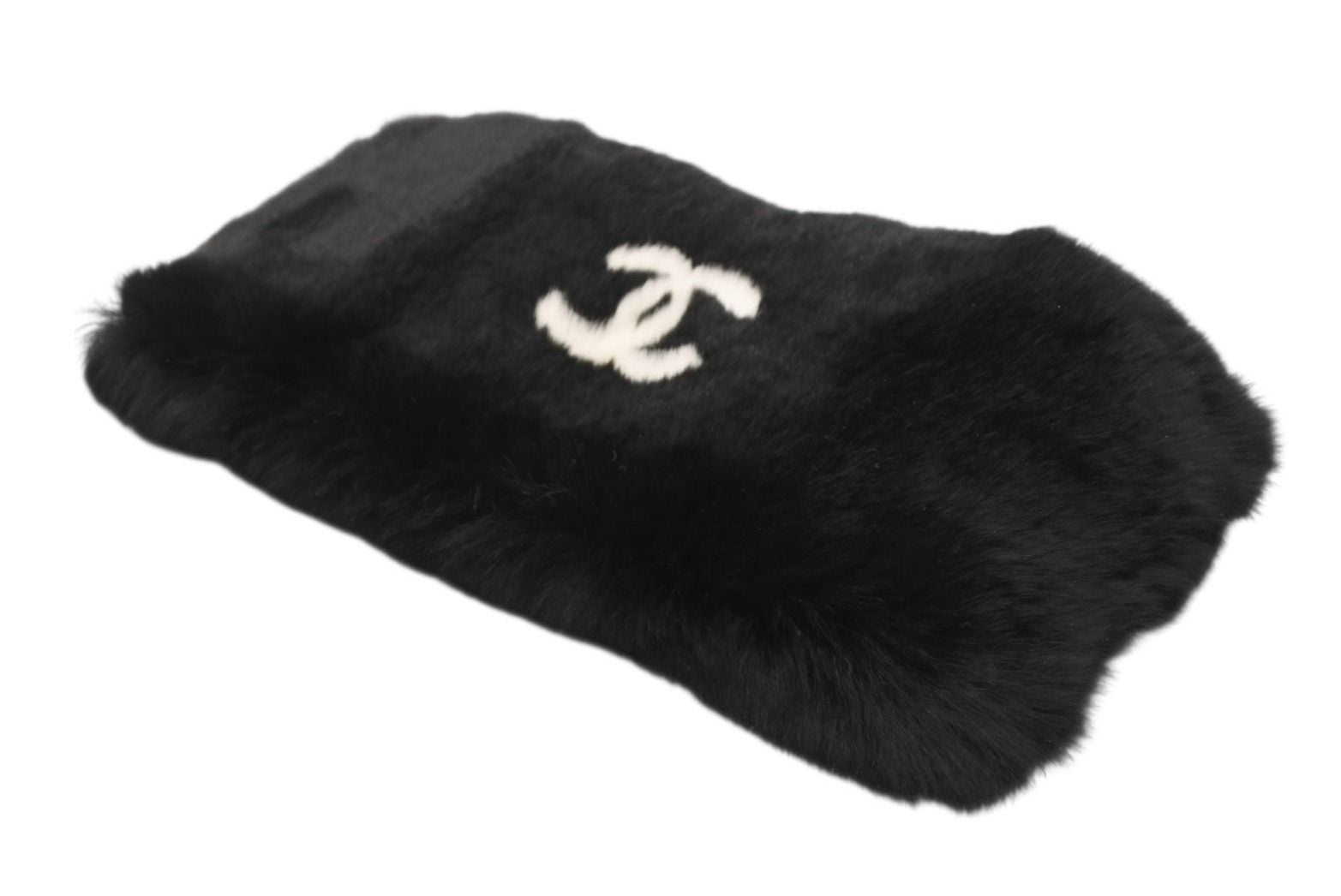 Chanel CC Logo Rabbit Arm Warmers Black White — view 3