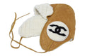 Chanel Coco Neige Flight Cap Beige Black White Suede Shearling Hat