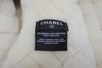 Chanel Coco Neige Flight Cap Beige Black White Suede Shearling Hat — view 7