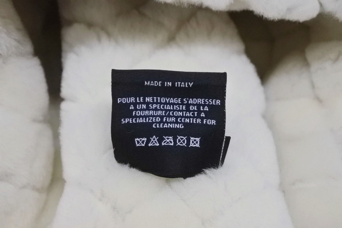 Chanel Coco Neige Flight Cap Beige Black White Suede Shearling Hat — view 8