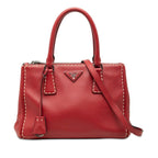 Prada / Shoulder Bag / 2-Way White Stitching Red Faux Calf Leather