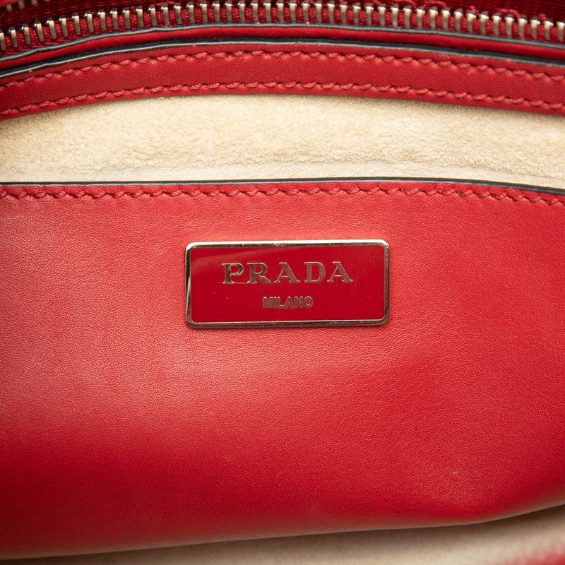Prada / Shoulder Bag / 2-Way White Stitching Red Faux Calf Leather — view 5