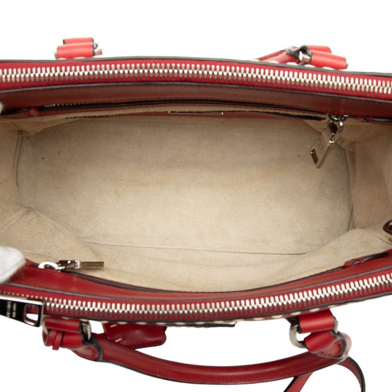 Prada / Shoulder Bag / 2-Way White Stitching Red Faux Calf Leather — view 4