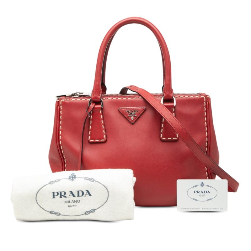 Prada / Shoulder Bag / 2-Way White Stitching Red Faux Calf Leather — view 6