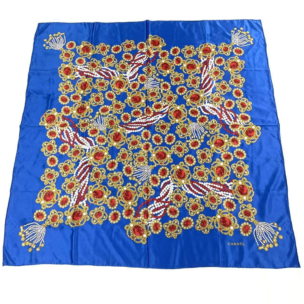 Chanel Super Large Cm Silk Scarf Gem Pattern Multicolor