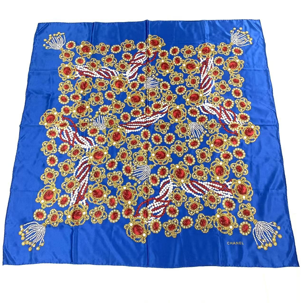 Chanel Super Large Cm Silk Scarf Gem Pattern Multicolor