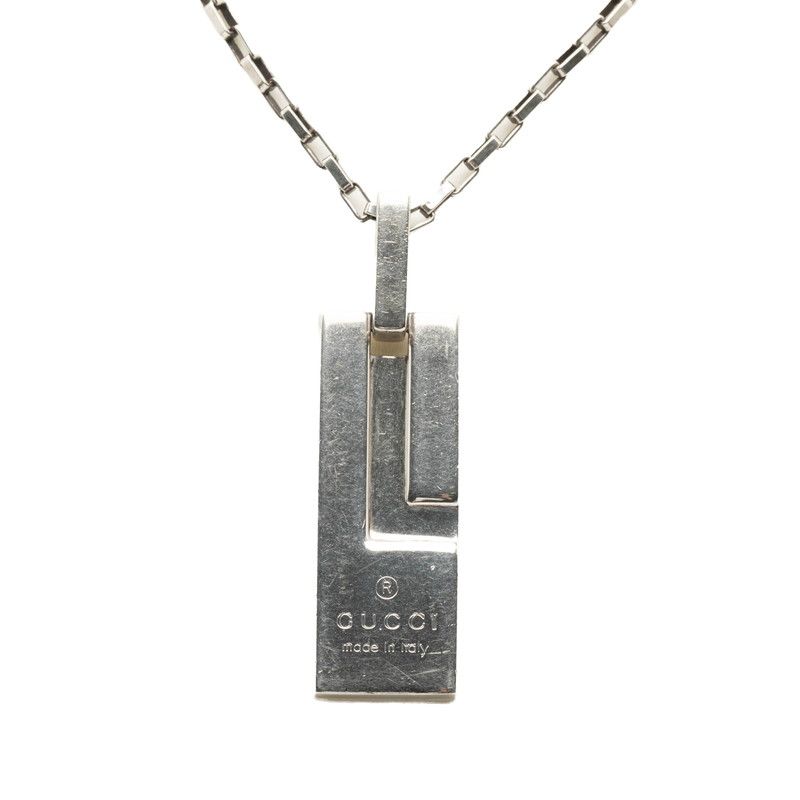Gucci Logo Plate Chain Pendant Silver