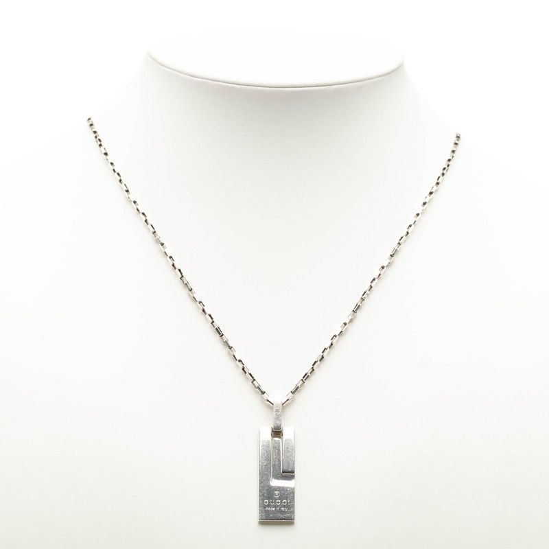Gucci Logo Plate Chain Pendant Silver — view 7
