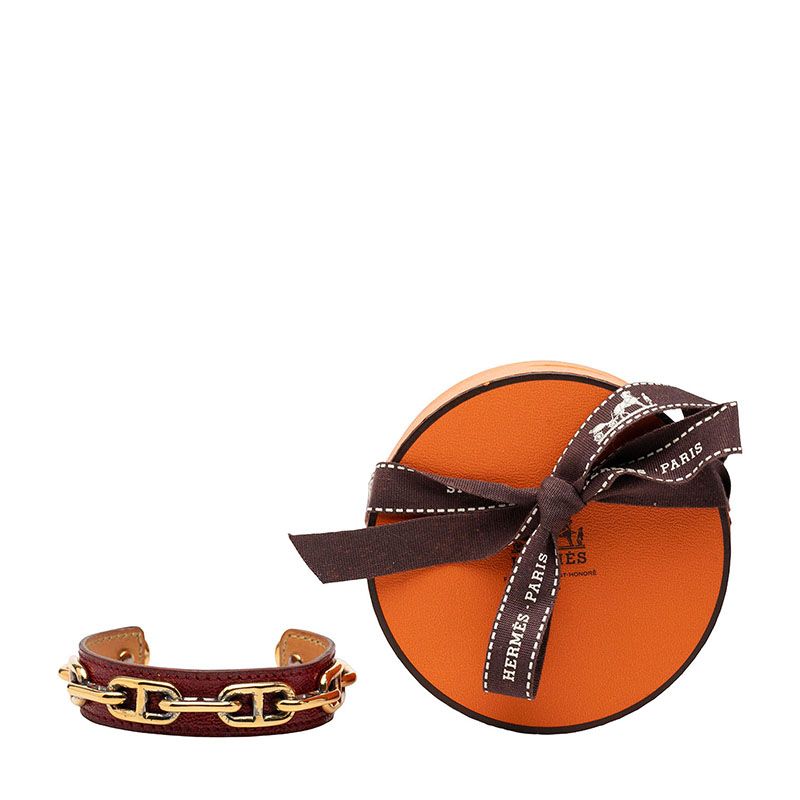 Hermes Chaine D'ancre Bangle Gold Red Plated Leather 1- Bracelet — view 6