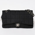Chanel Quilted Choco Bar Shoulder Bag CC Logo Nylon Black Silver
