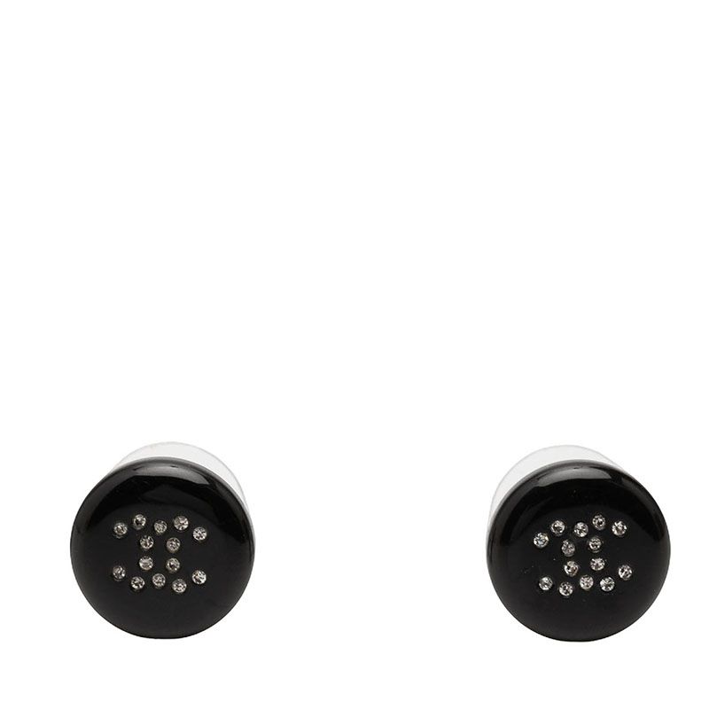 Chanel CC Logo Stud Earrings Black Plastic Rhinestone