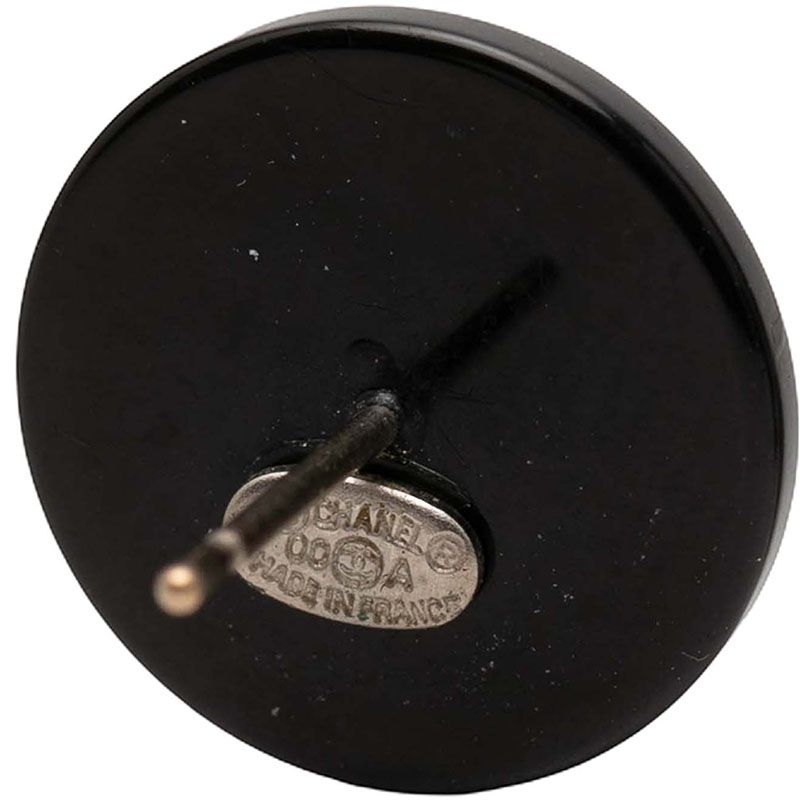 Chanel CC Logo Stud Earrings Black Plastic Rhinestone — view 3
