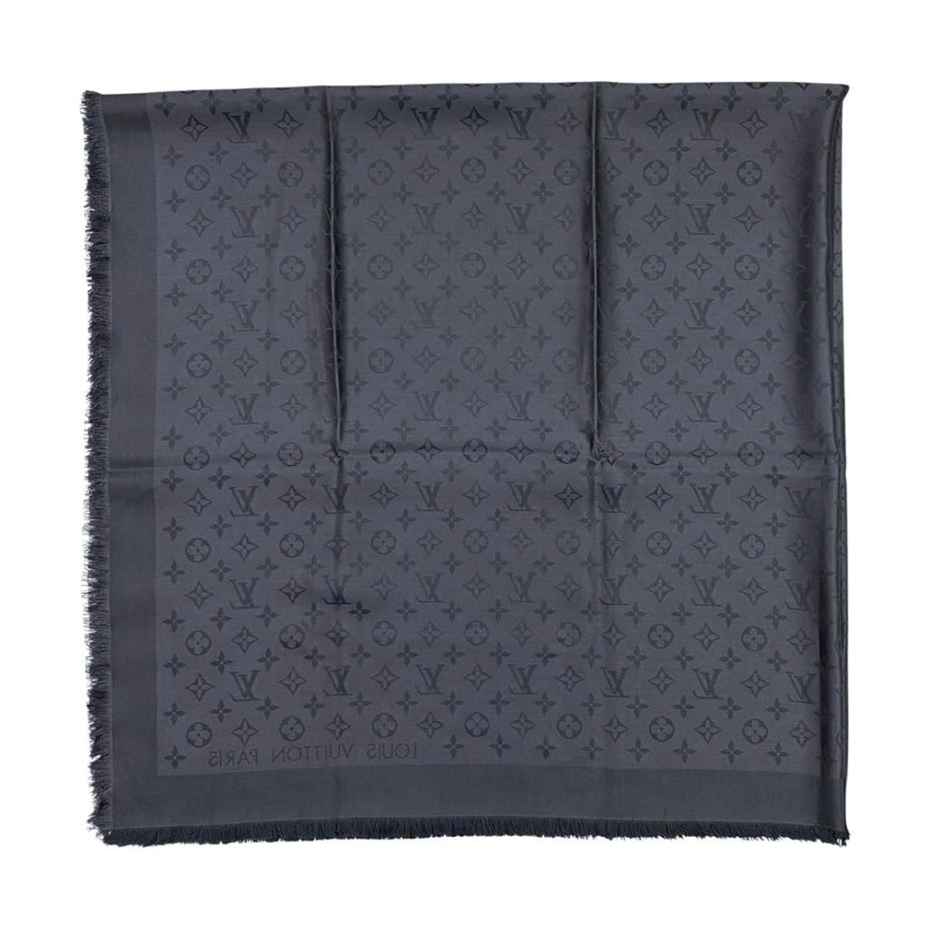 Louis Vuitton Shawl Monogram LV Anthracite Silk Wool Logo Gray Black Scarf — view 4