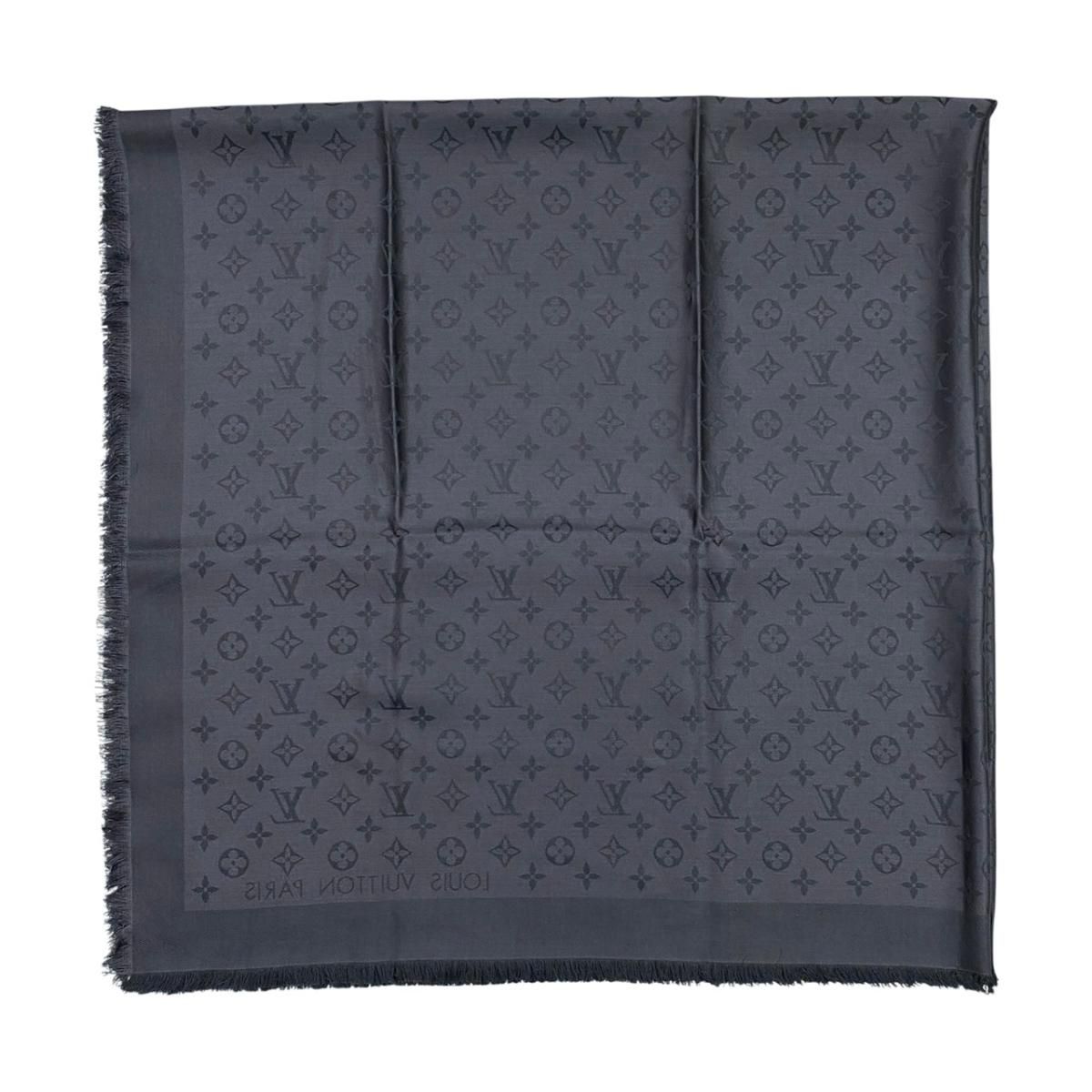 Louis Vuitton Shawl Monogram LV Anthracite Silk Wool Logo Gray Black Scarf — view 4