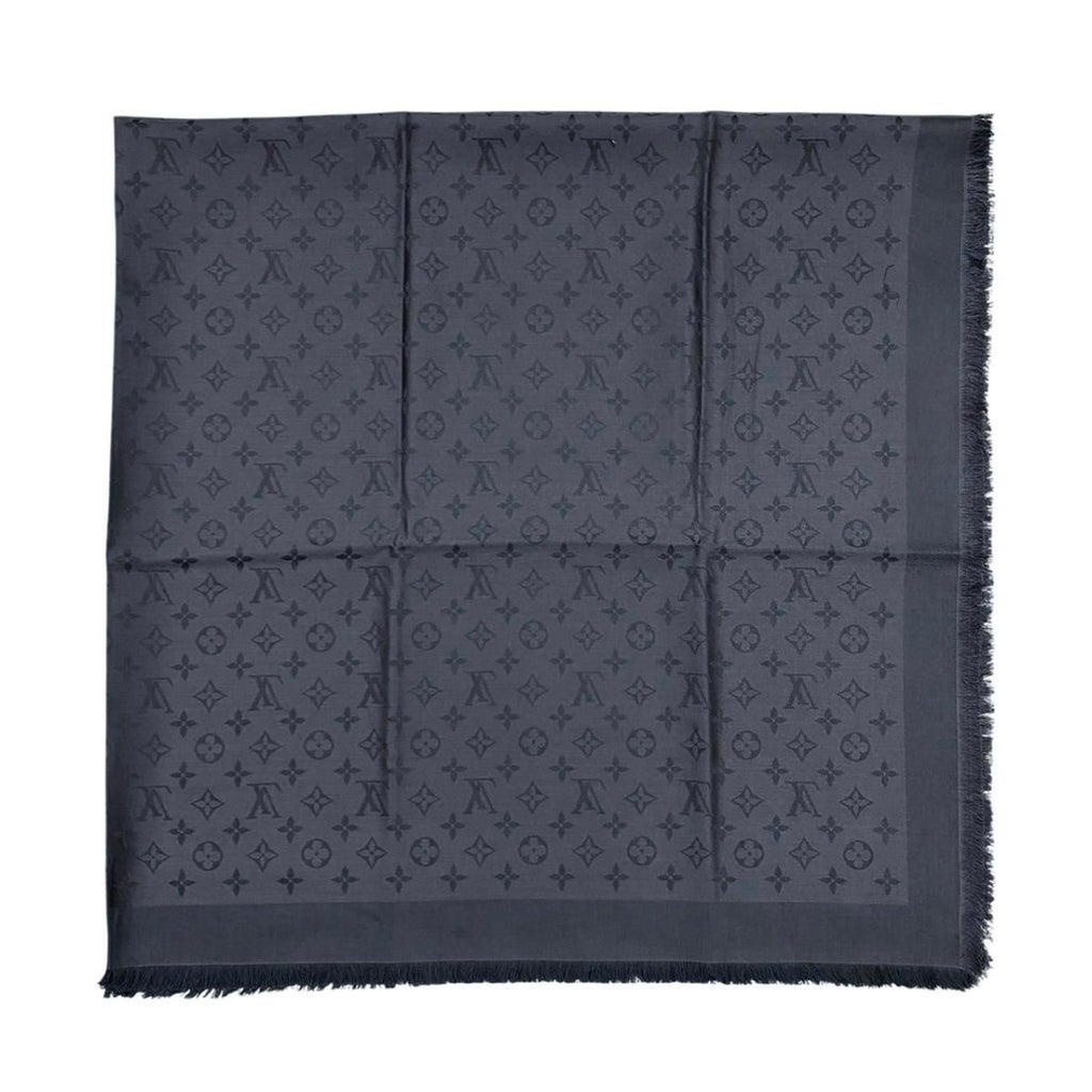 Louis Vuitton Shawl Monogram LV Anthracite Silk Wool Logo Gray Black Scarf — view 5