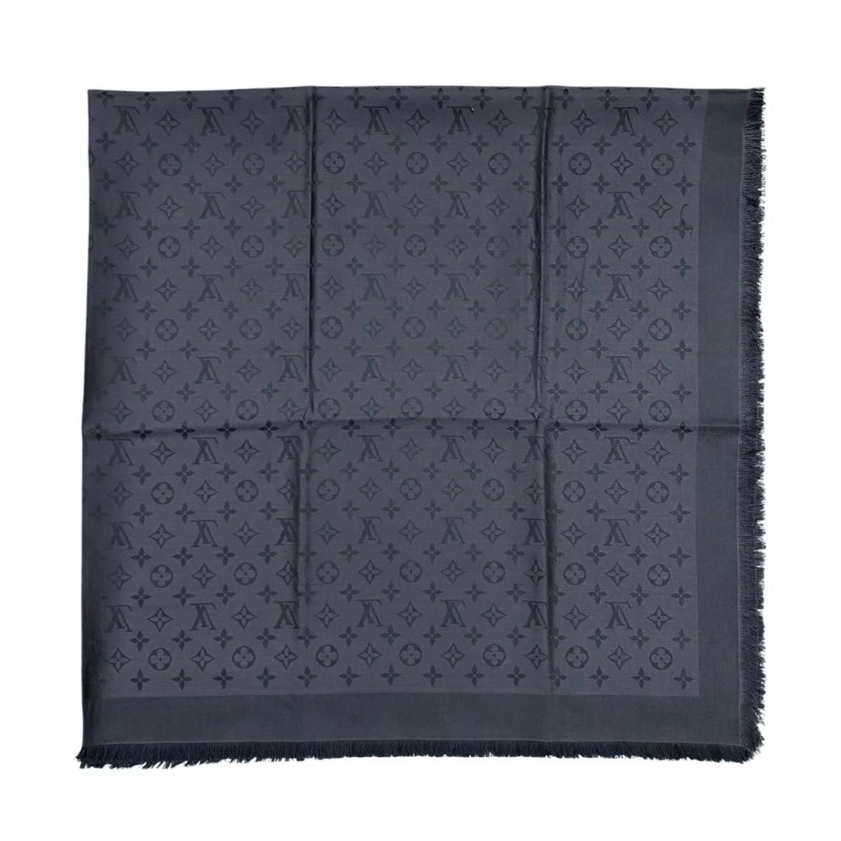 Louis Vuitton Shawl Monogram LV Anthracite Silk Wool Logo Gray Black Scarf — view 5