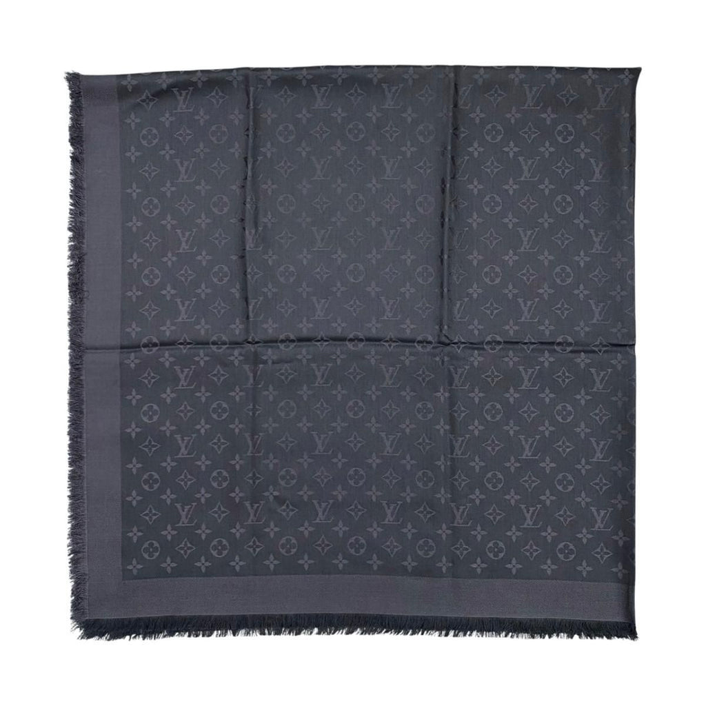 Louis Vuitton Shawl Monogram LV Anthracite Silk Wool Logo Gray Black Scarf — view 3