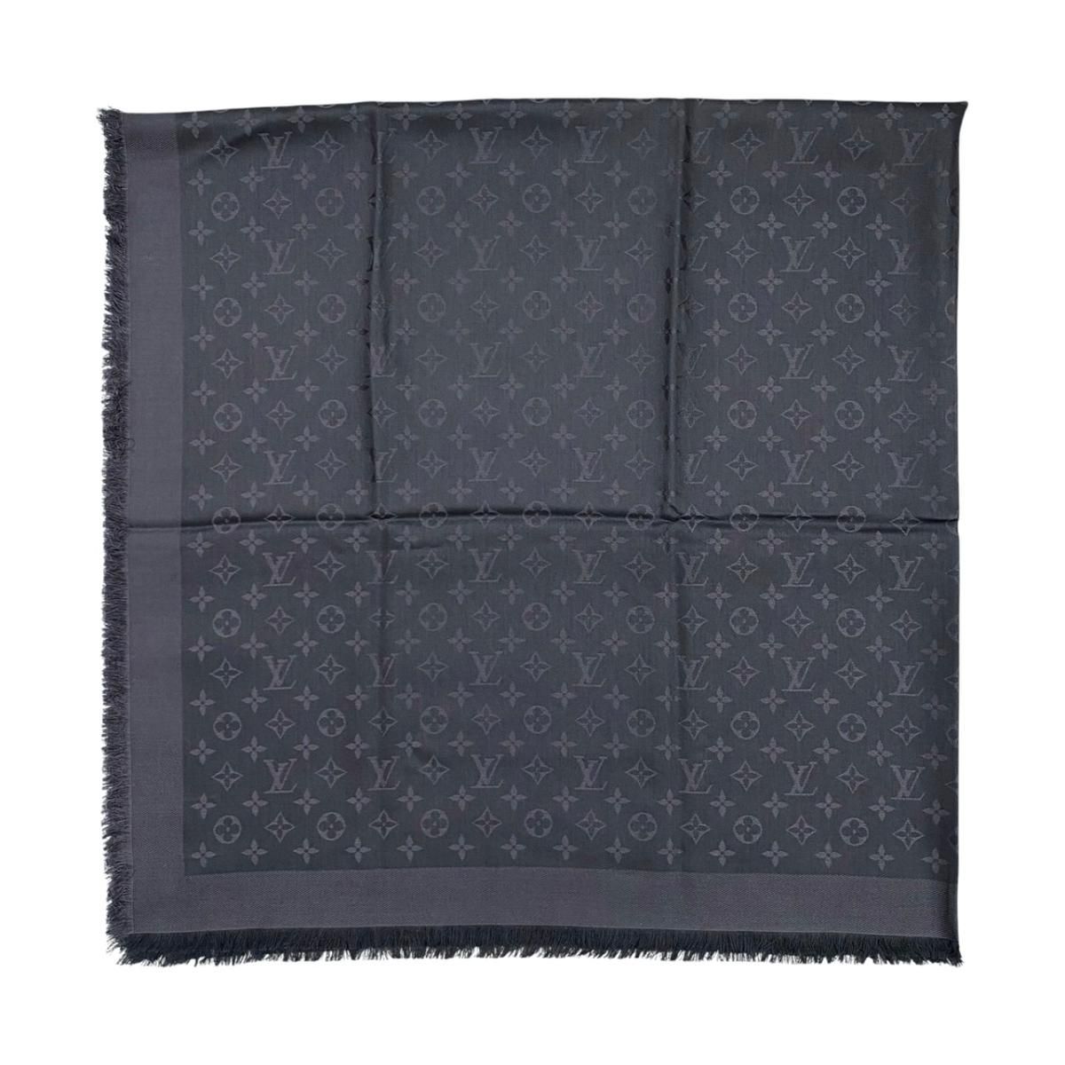 Louis Vuitton Shawl Monogram LV Anthracite Silk Wool Logo Gray Black Scarf — view 3