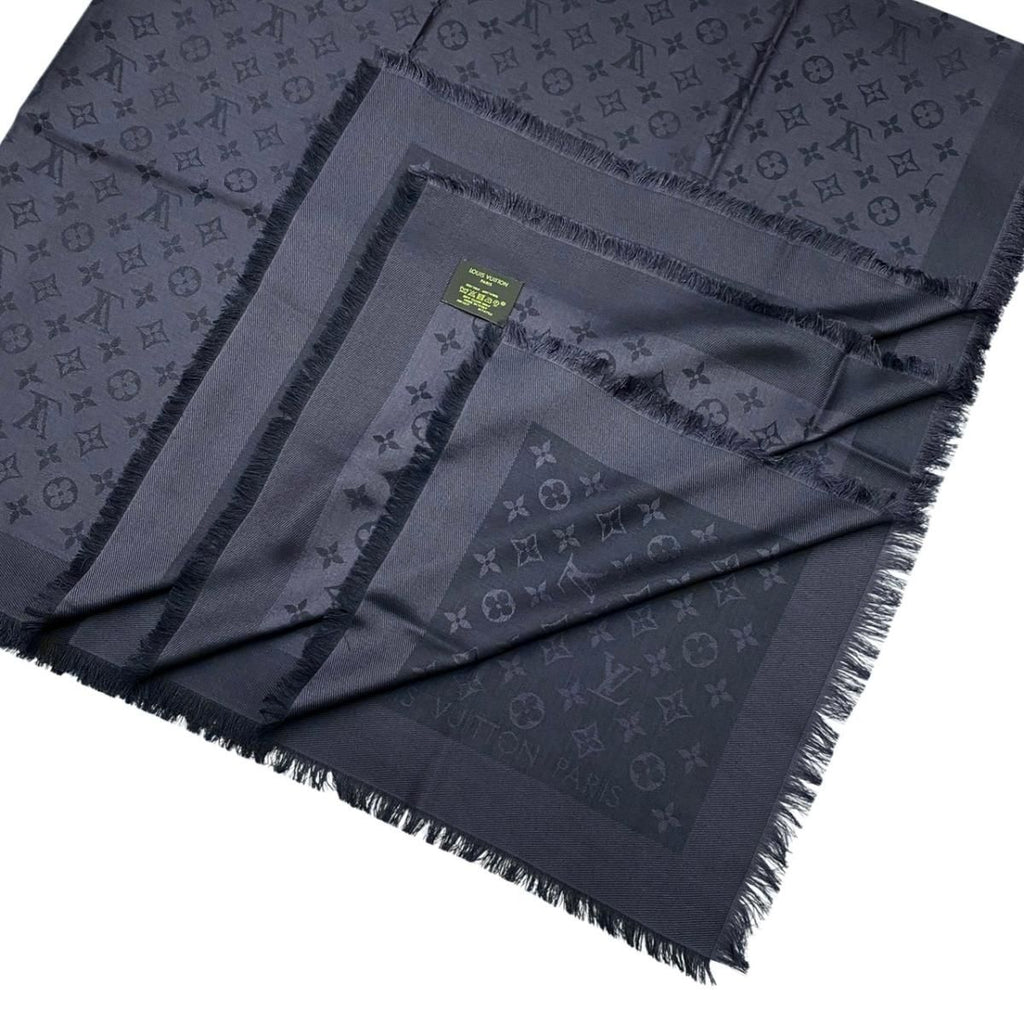 Louis Vuitton Shawl Monogram LV Anthracite Silk Wool Logo Gray Black Scarf — view 6