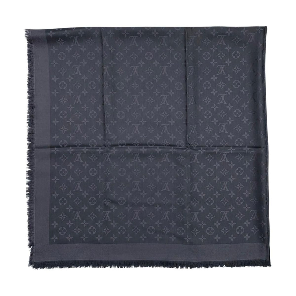 Louis Vuitton Shawl Monogram LV Anthracite Silk Wool Logo Gray Black Scarf — view 2
