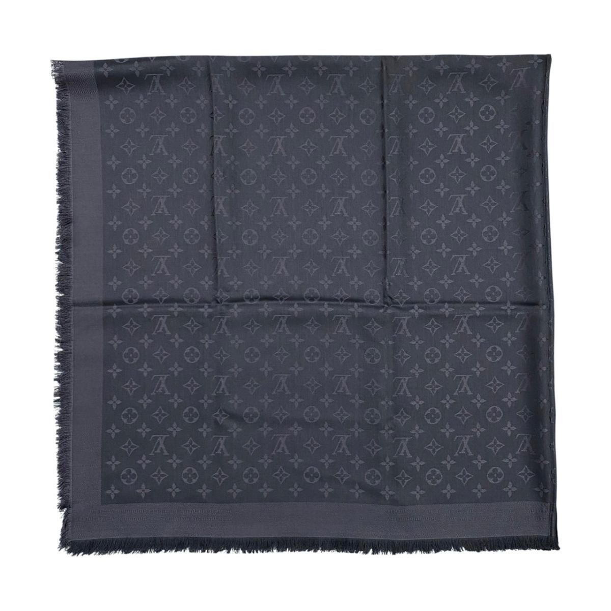 Louis Vuitton Shawl Monogram LV Anthracite Silk Wool Logo Gray Black Scarf — view 2