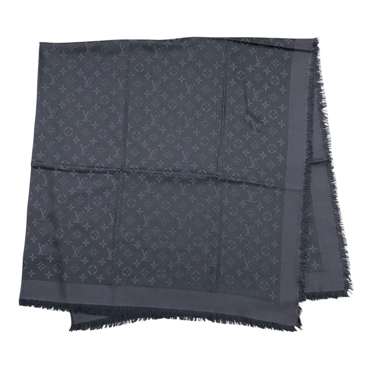 Louis Vuitton Shawl Monogram LV Anthracite Silk Wool Logo Gray Black Scarf