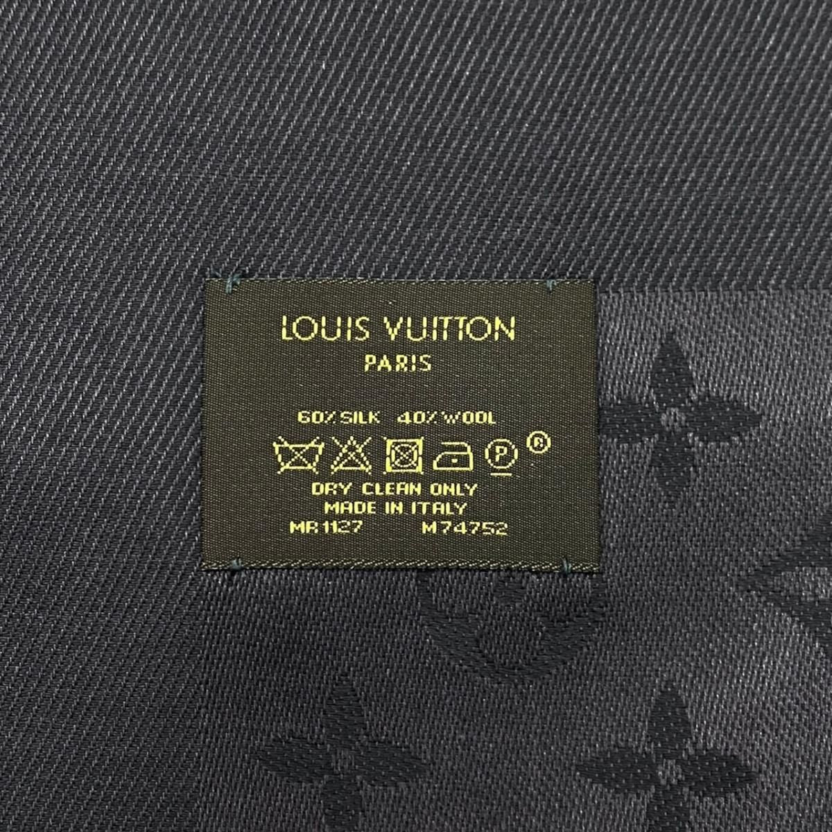 Louis Vuitton Shawl Monogram LV Anthracite Silk Wool Logo Gray Black Scarf — view 7