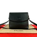 Celine Vintage Triomphe Logo Leather Shoulder Bag Pochette Crossbody Black
