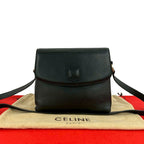 Celine Vintage Triomphe Logo Leather Shoulder Bag Pochette Crossbody Black