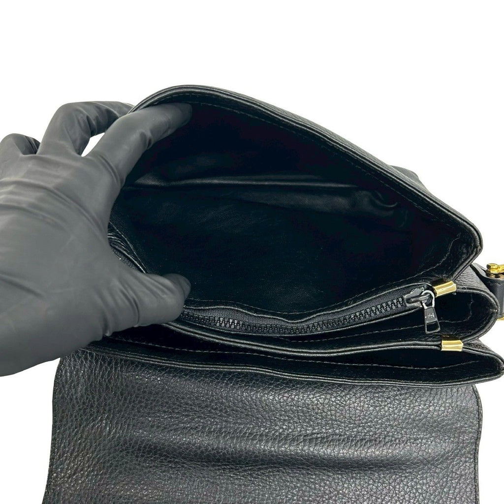 Celine Vintage Triomphe Logo Leather Shoulder Bag Pochette Crossbody Black — view 9
