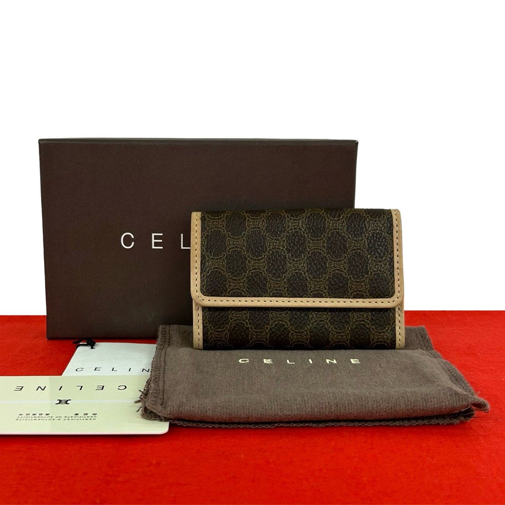 Celine Box Macadam Blason Triomphe Leather Trifold Key Case Key Cover Brown