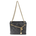 Chanel Quilted Lambskin Shiny CC Logo Shopping Shoulder Bag Black Small