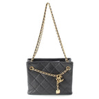 Chanel Quilted Lambskin Shiny CC Logo Shopping Shoulder Bag Black Small