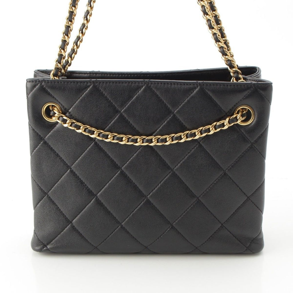 Chanel Quilted Lambskin Shiny CC Logo Shopping Shoulder Bag Black Small — view 5