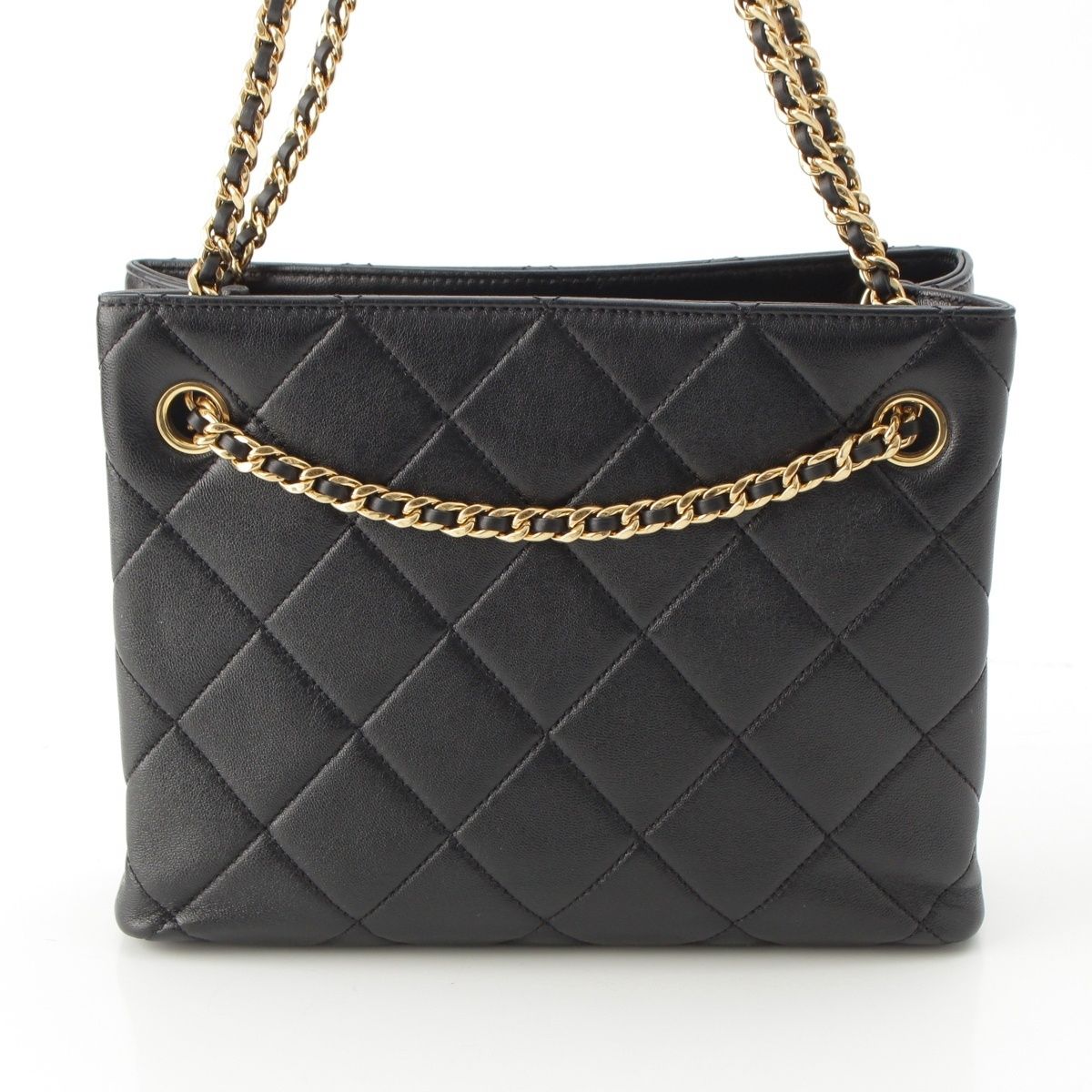Chanel Quilted Lambskin Shiny CC Logo Shopping Shoulder Bag Black Small — view 5