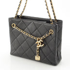 Chanel Quilted Lambskin Shiny CC Logo Shopping Shoulder Bag Black Small — view 3