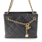 Chanel Quilted Lambskin Shiny CC Logo Shopping Shoulder Bag Black Small — view 2